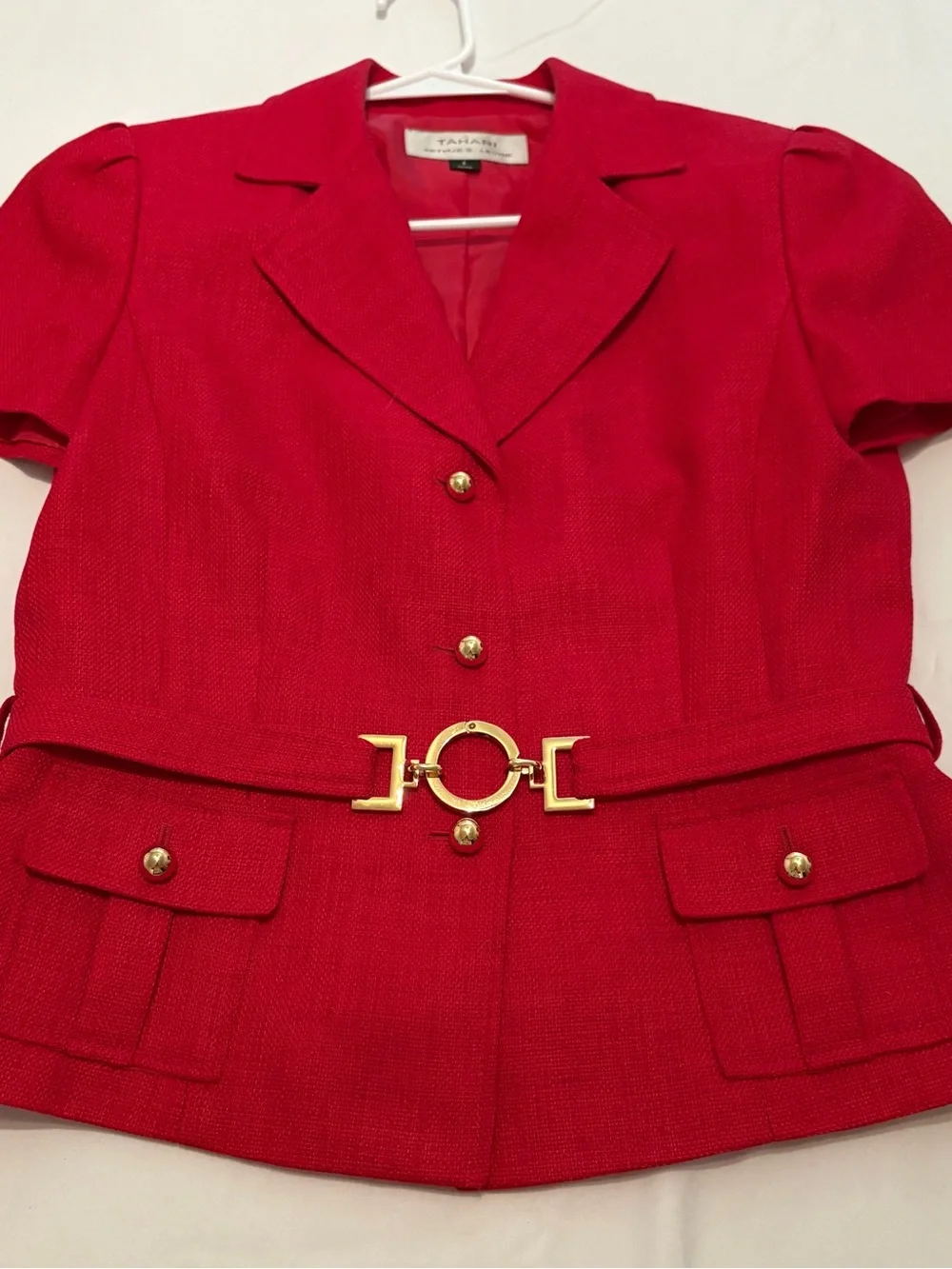 Vibrant red, short-sleeved tailored blazer jacket from Tahari Arthur S. Levine 6